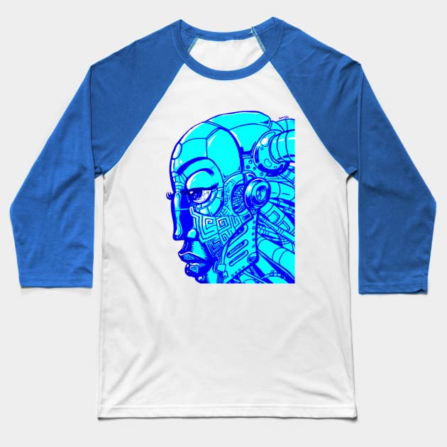 Robot Lady- Electric Blue Baseball T-Shirt by Samax